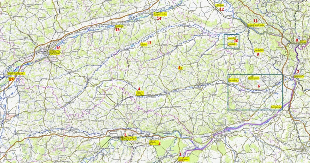 Нижняя Бавария Карта достопримечательностей